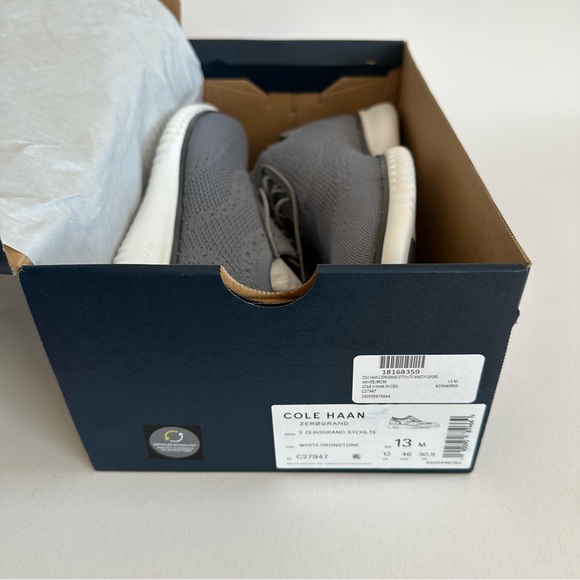 Cole Haan 2.ZeroGrand Stitchlite Knit Wingtip Ironstone Vapor Gray White 13 NIB - Picture 14 of 16